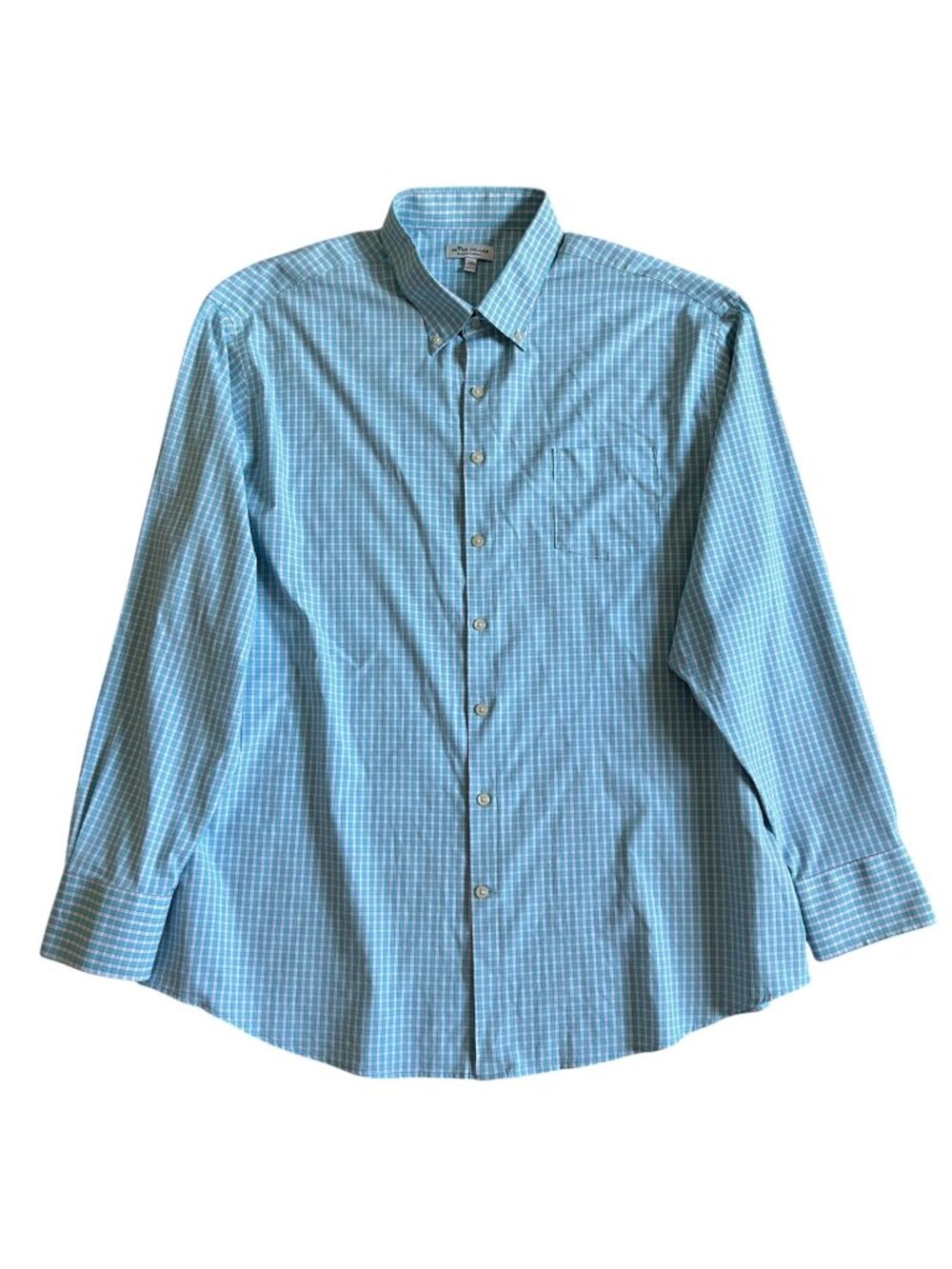 Peter Millar Men's Sz XXL Turquoise & White Check Long Sleeve Button Down Shirt